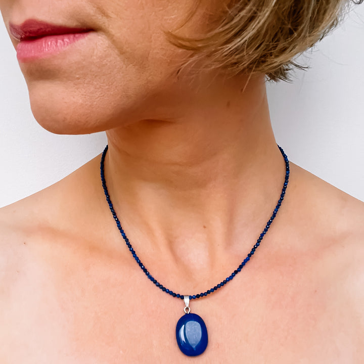 lapis lazuli kralenketting 925 sterling zilver edelsteen sieraad juweel