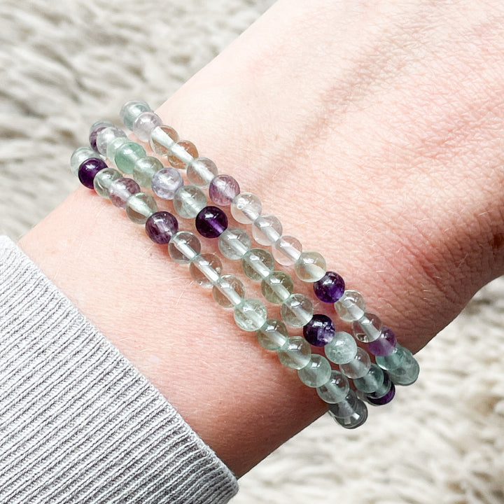 fluoriet regenboog kogelarmband 4mm edelsteen