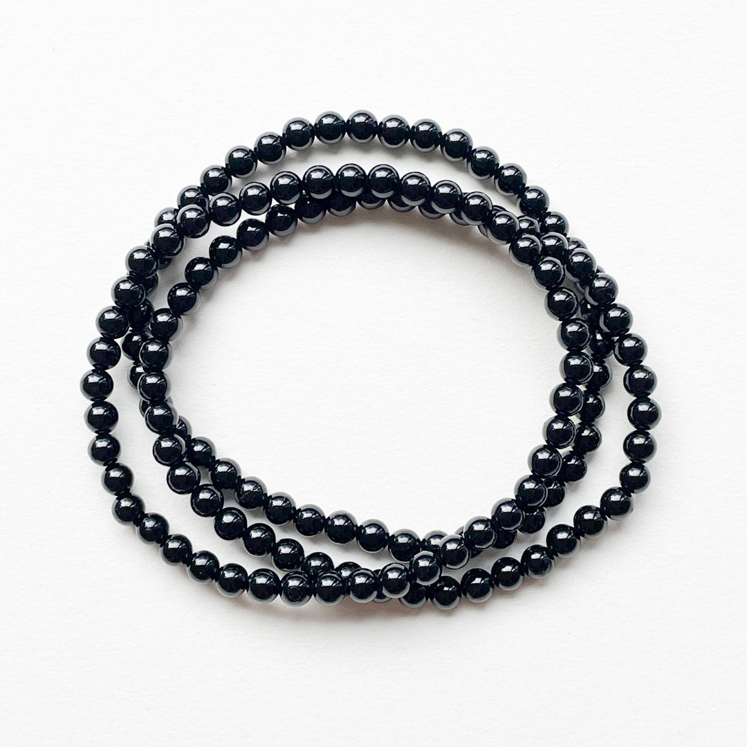 toermalijn zwarte kogelarmband 4mm edelsteen