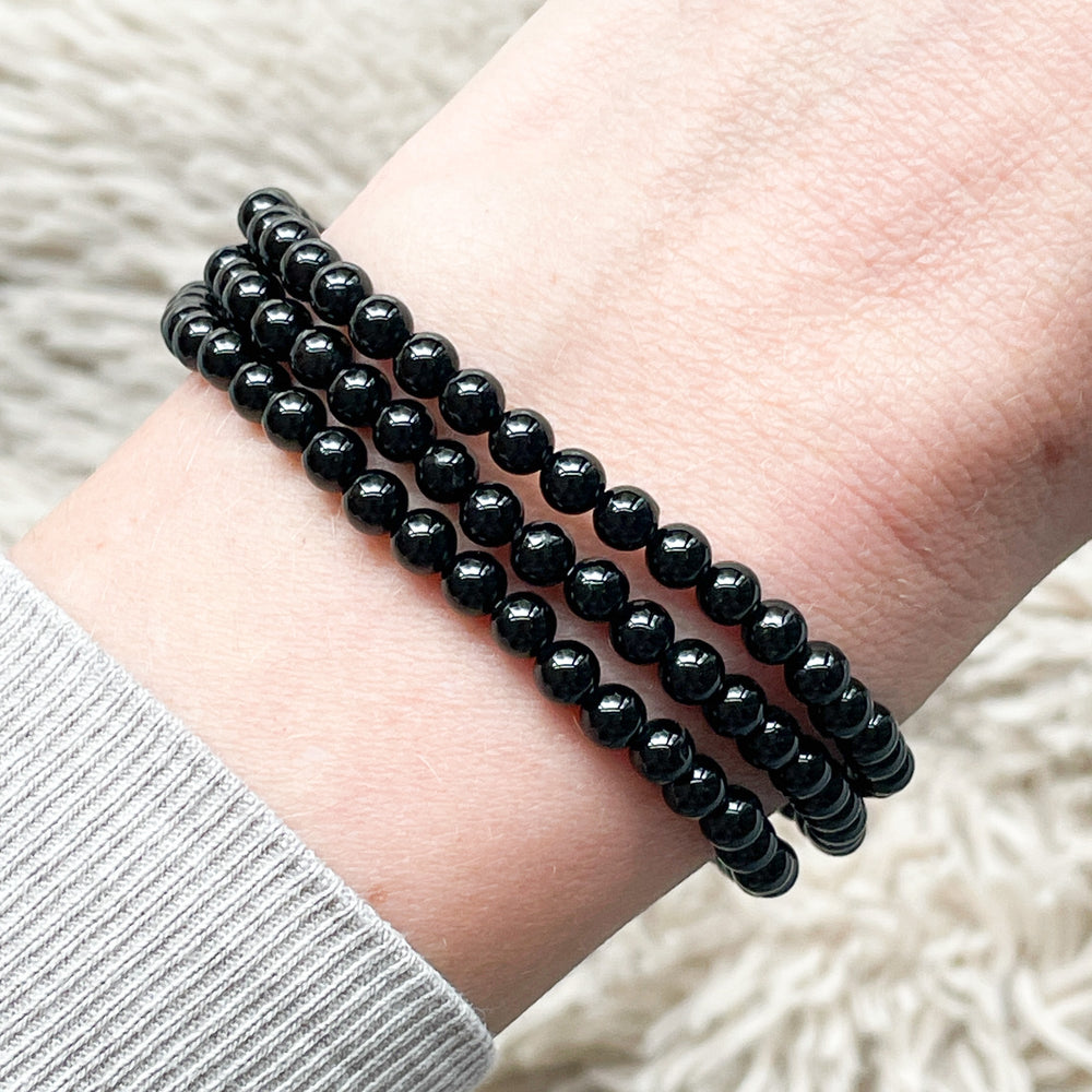 toermalijn zwarte kogelarmband 4mm edelsteen