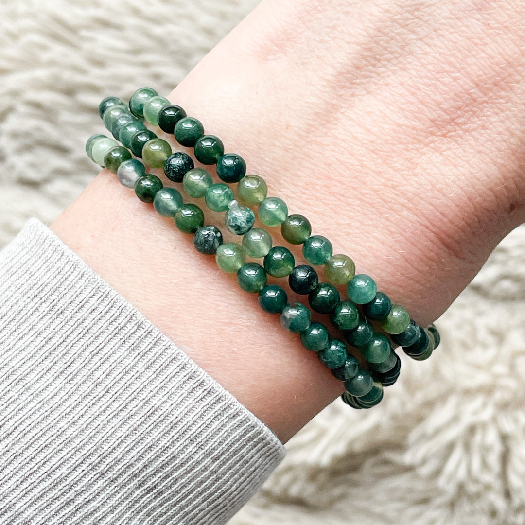 mosagaat groene kogelarmband 4mm edelsteen