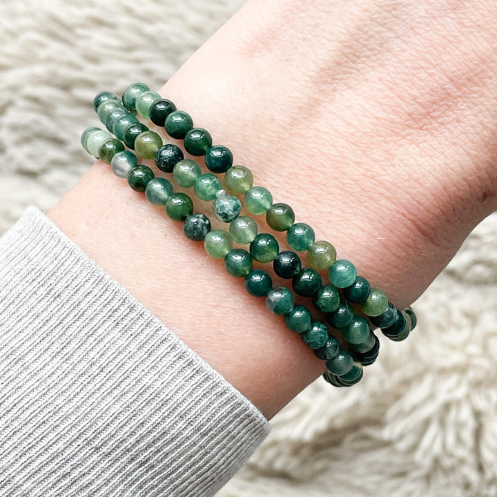 mosagaat groene kogelarmband 4mm edelsteen