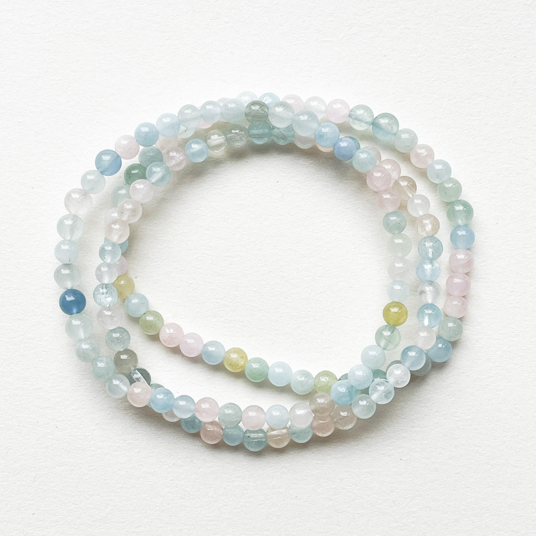 beryl aquamarijn morganiet kogelarmband 4mm edelsteen