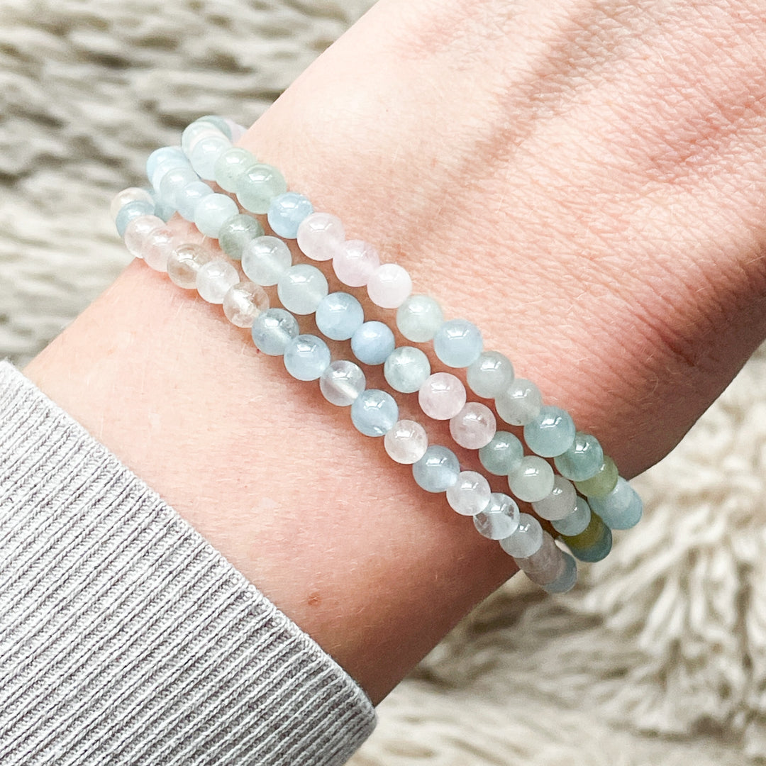 beryl aquamarijn morganiet kogelarmband 4mm edelsteen