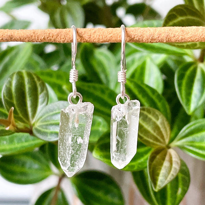 bergkristal witte edelsteen oorbel ruw zilver 925 sterling zilver