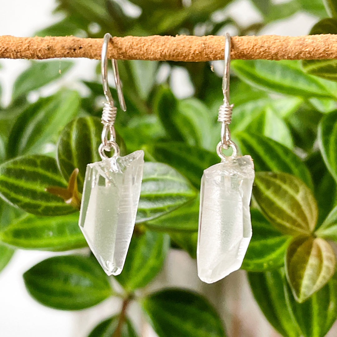 bergkristal witte edelsteen oorbel ruw zilver 925 sterling zilver