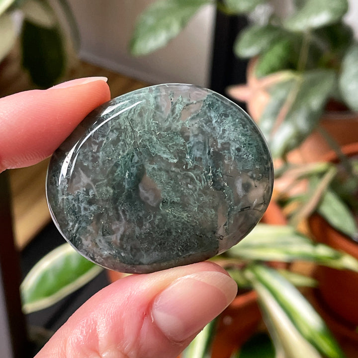 mosagaat groene handsteen palmsteen edelsteen gepolijste knuffelsteen