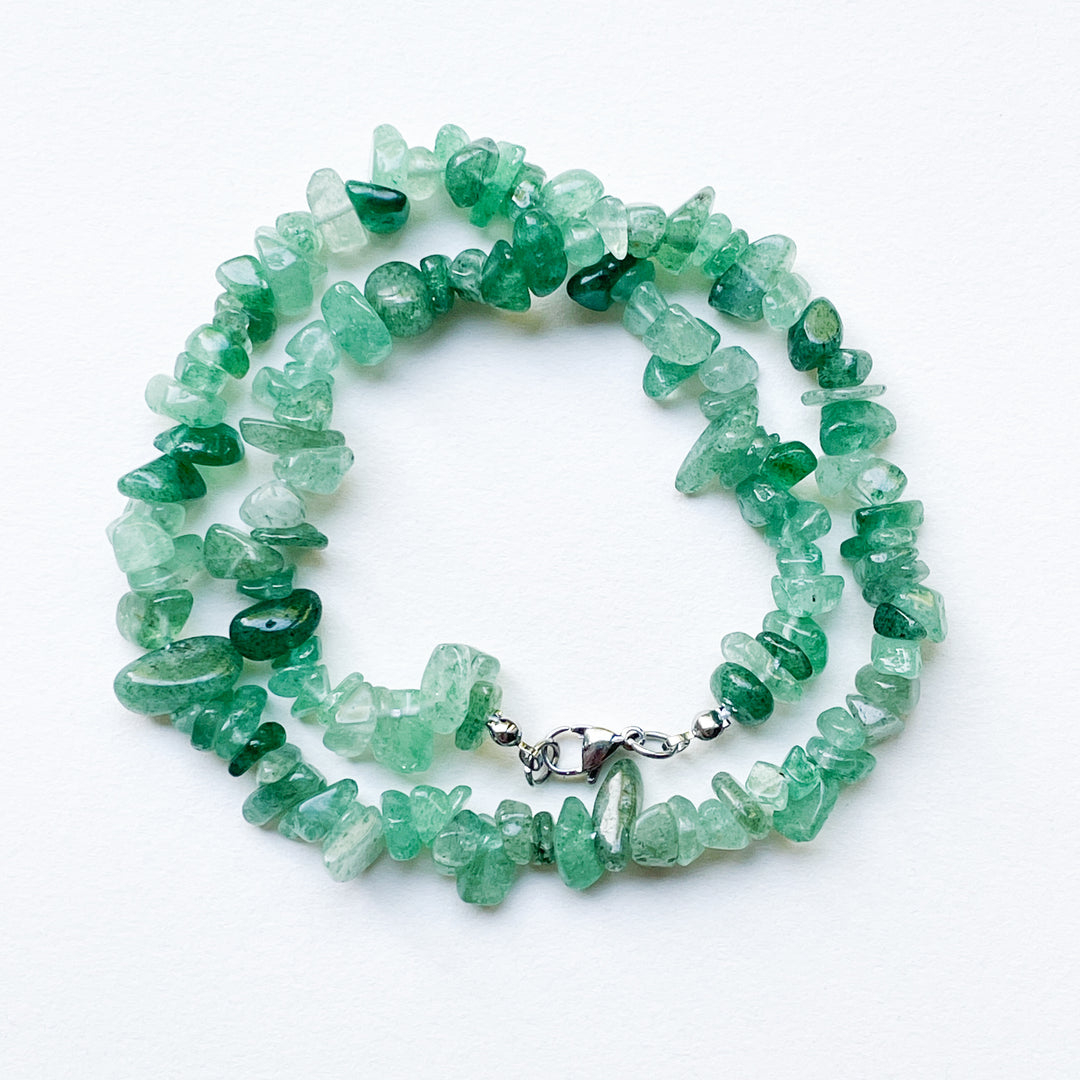aventurijn groene edelsteen splitketting ruw RVS stainless steel