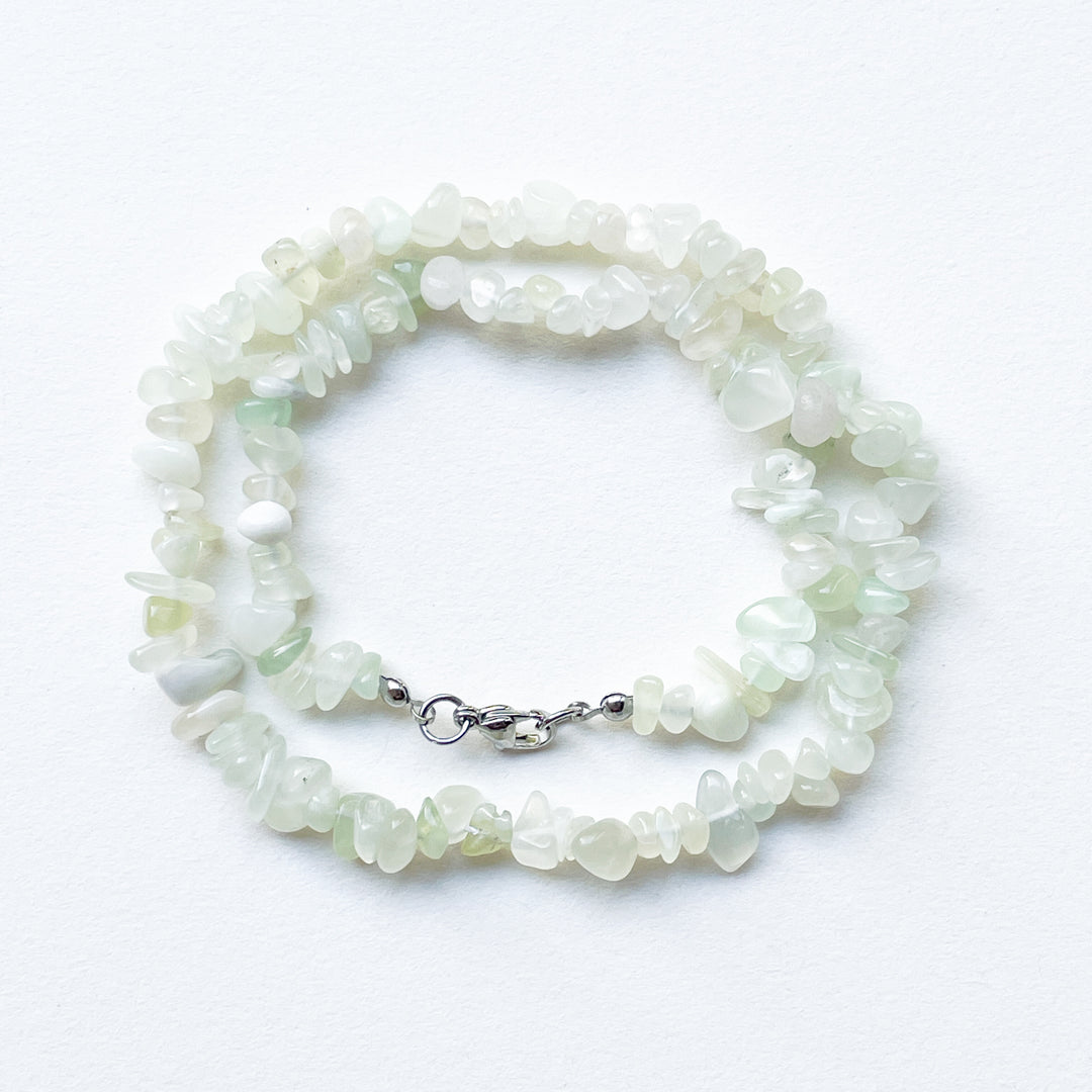 serpentijn groene jade edelsteen splitketting ruw RVS stainless steel