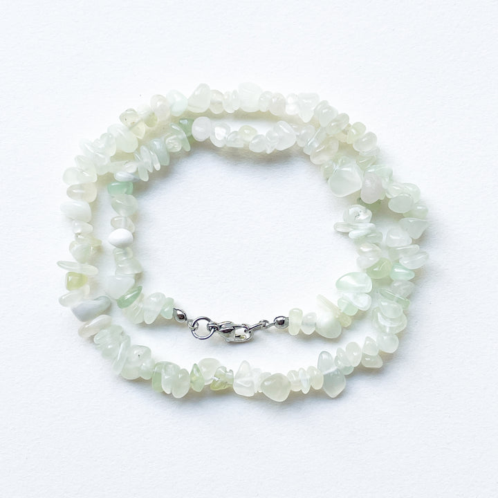 serpentijn groene jade edelsteen splitketting ruw RVS stainless steel