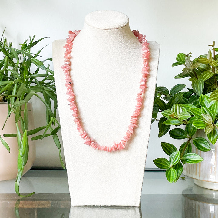 rhodochrosiet roze edelsteen splitketting ruw RVS stainless steel