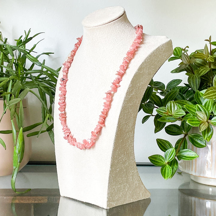 rhodochrosiet roze edelsteen splitketting ruw RVS stainless steel