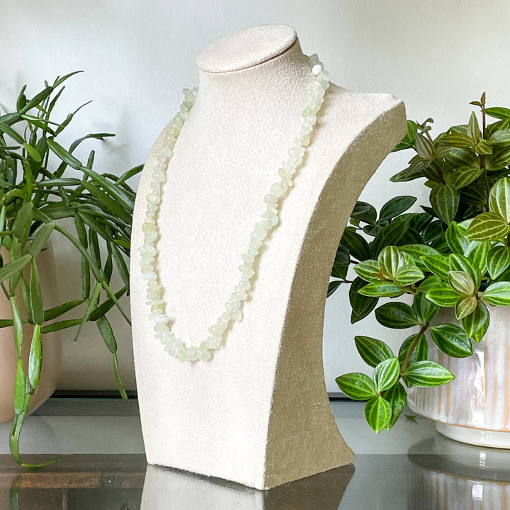 serpentijn groene jade edelsteen splitketting ruw RVS stainless steel