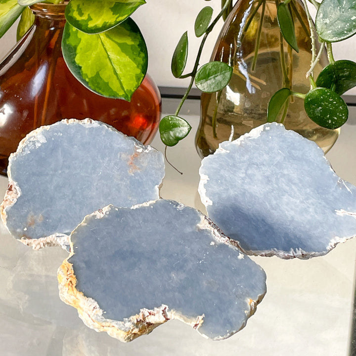 angeliet blauwe edelsteen mineraal geode bol