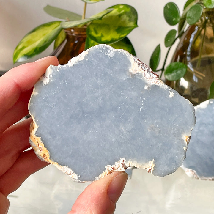 angeliet blauwe edelsteen mineraal geode bol