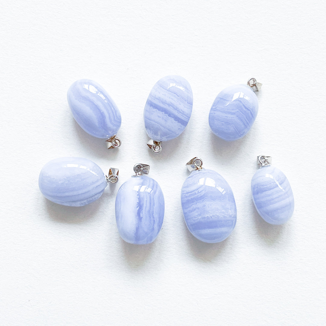 chalcedoon blue lace agaat blauwe edelsteen hanger 925 sterling zilver edelsteen sieraad ketting