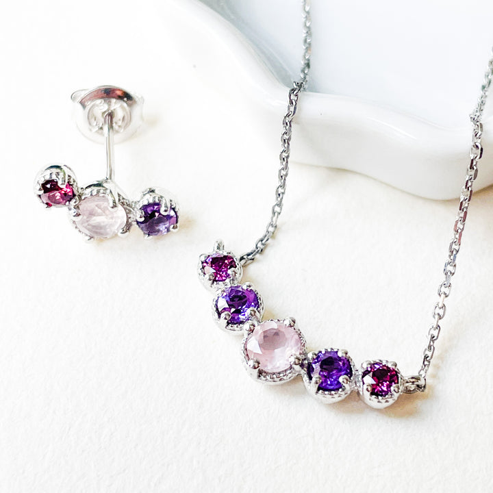 Amethist granaat rozenkwarts oorbellen oorstekers edelsteen sieraden zilver 925 sterling