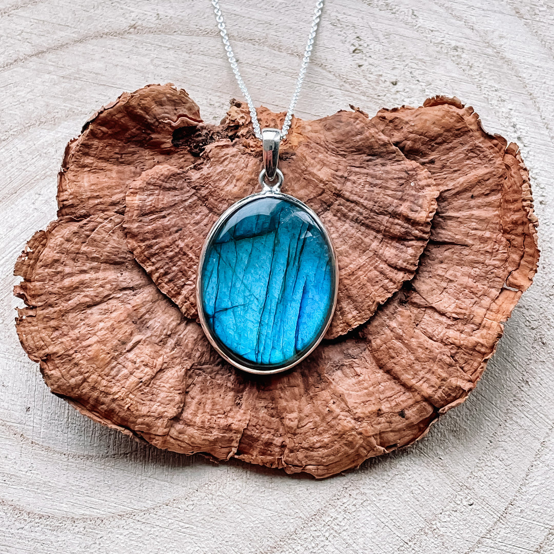 labradoriet blauwe luxe hanger edelsteen sieraad 925 sterling zilver