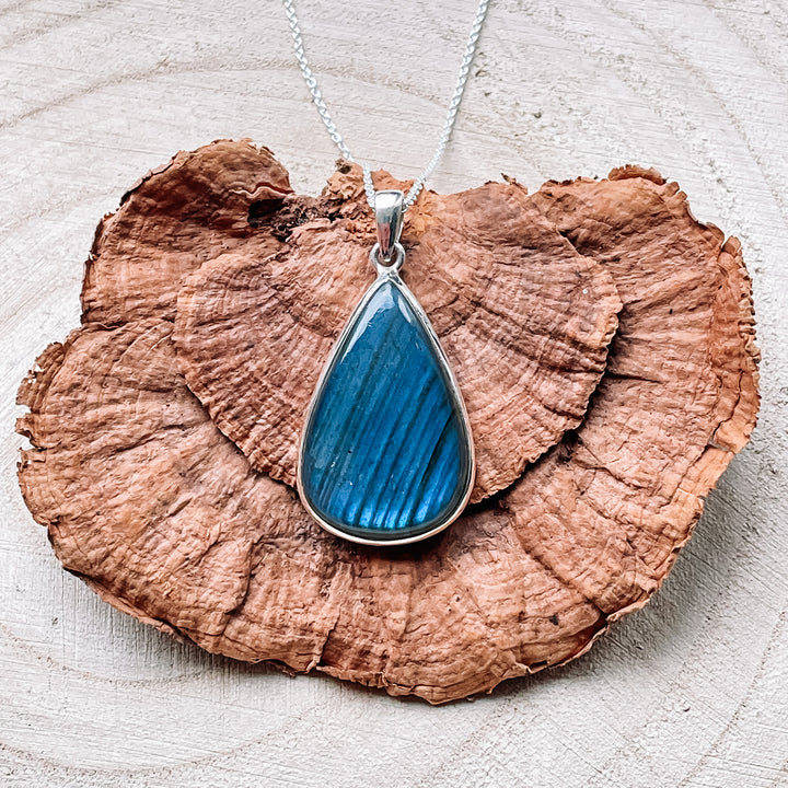 labradoriet blauwe luxe hanger edelsteen sieraad 925 sterling zilver