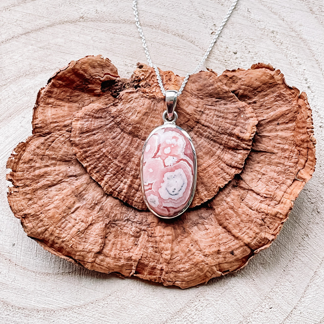 rhodochrosiet roze luxe hanger edelsteen sieraad 925 sterling zilver