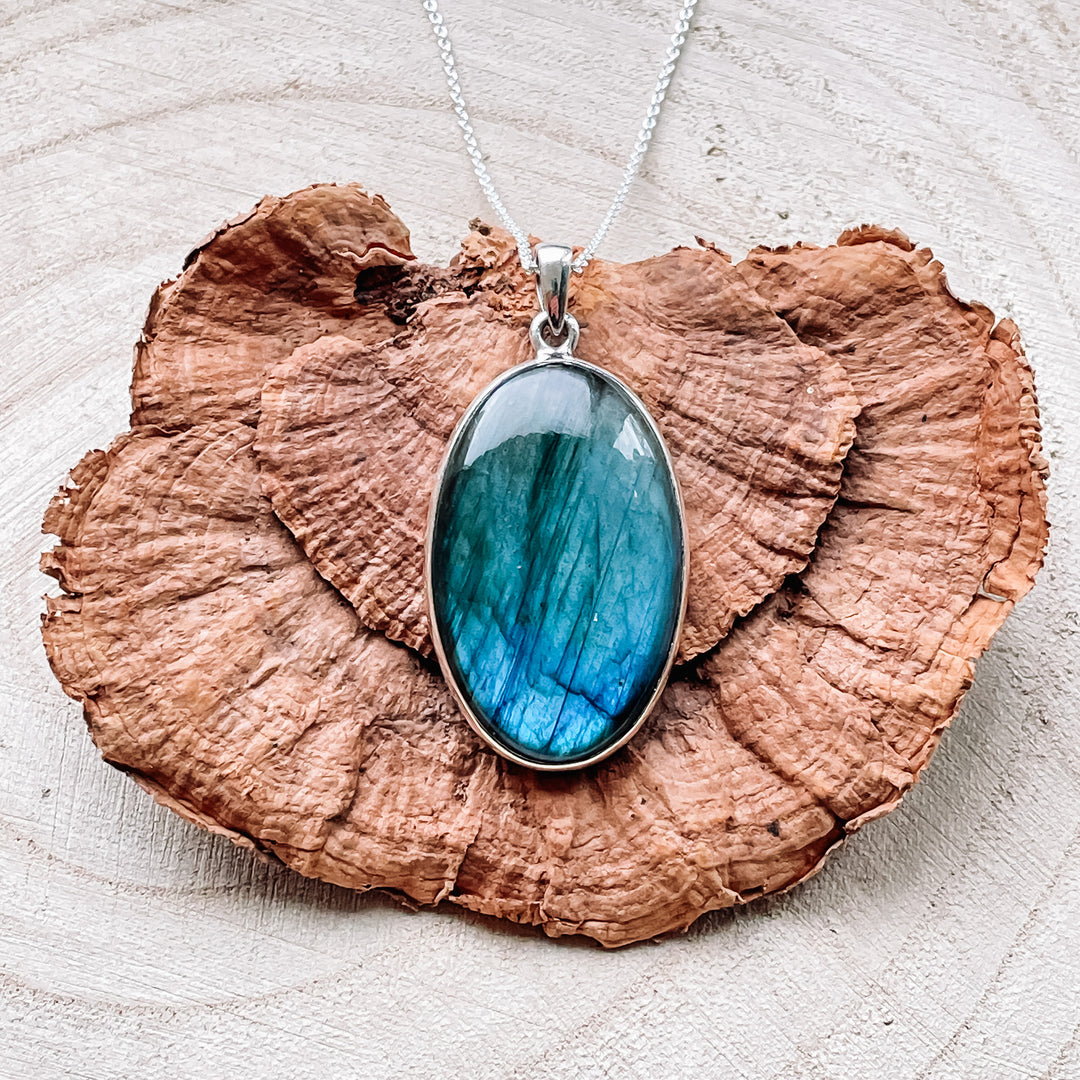 labradoriet blauwe luxe hanger edelsteen sieraad 925 sterling zilver