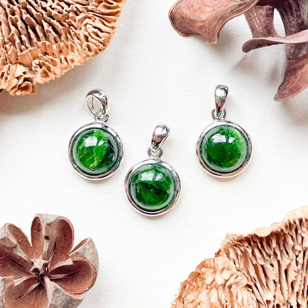 chroom diopsiet mini luxe edelsteen hanger ketting zilver 925 sterling rhodium