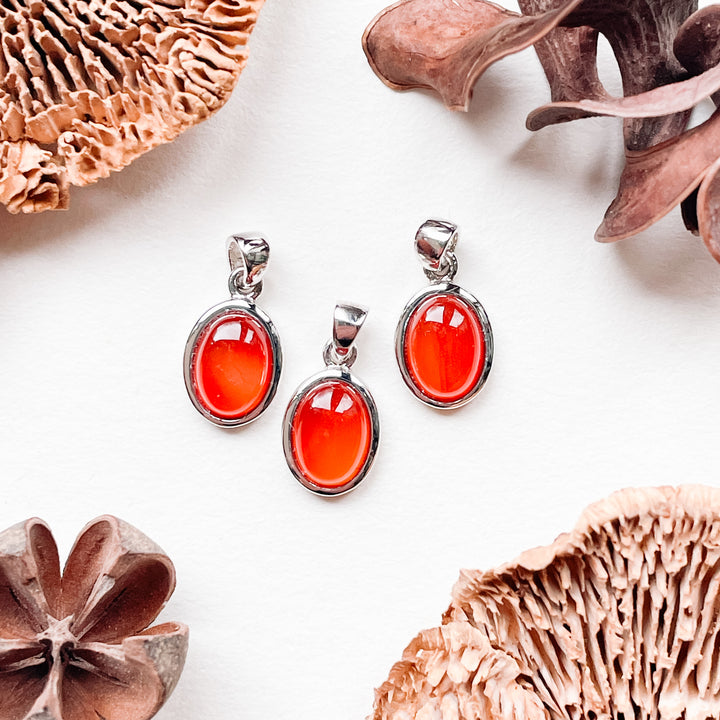 carneool mini luxe edelsteen hanger ketting zilver 925 sterling rhodium