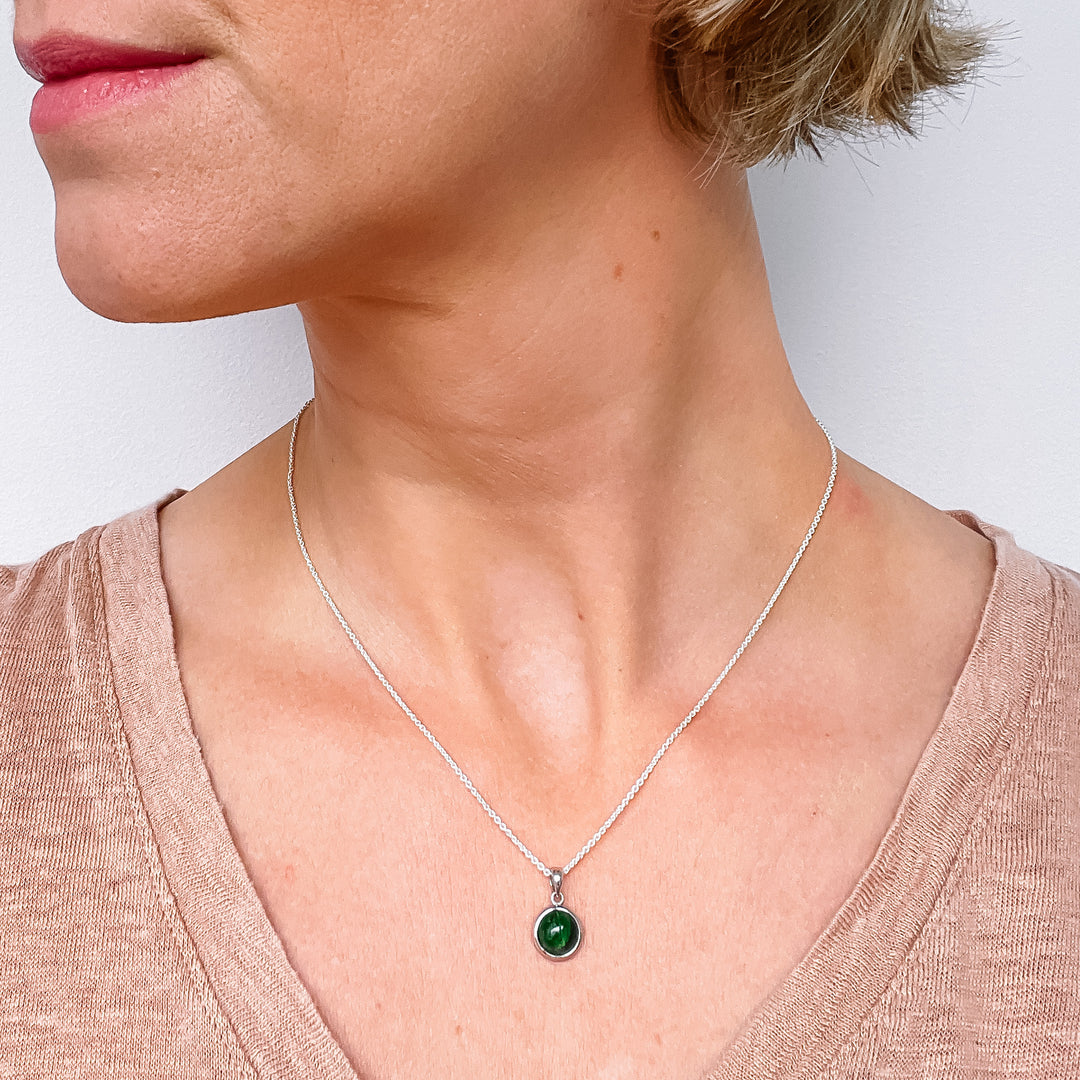 chroom diopsiet mini luxe edelsteen hanger ketting zilver 925 sterling rhodium