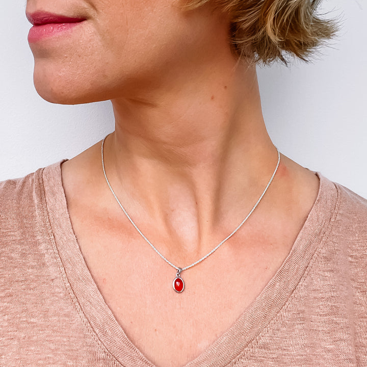 carneool mini luxe edelsteen hanger ketting zilver 925 sterling rhodium