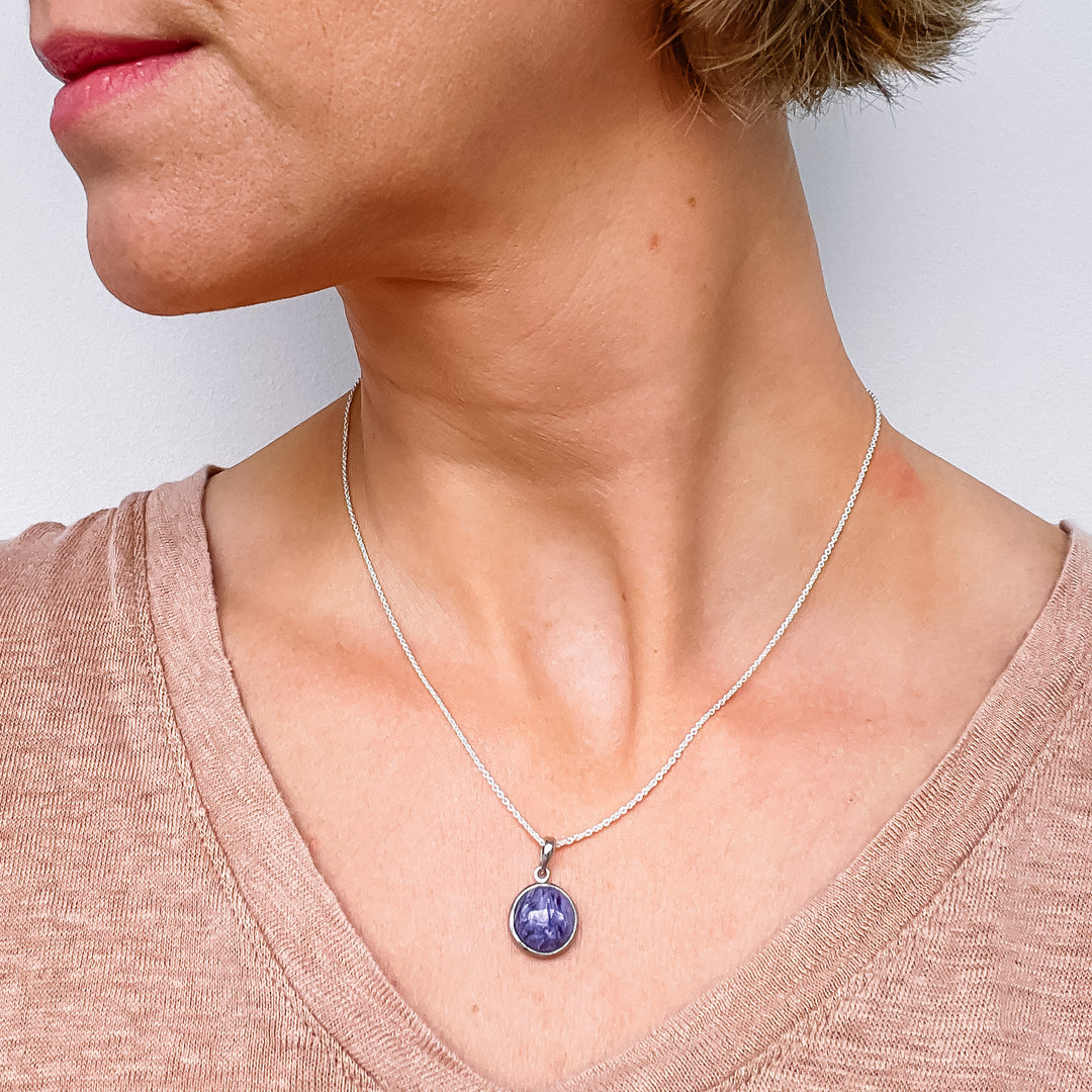 charoiet mini luxe edelsteen hanger ketting zilver 925 sterling rhodium