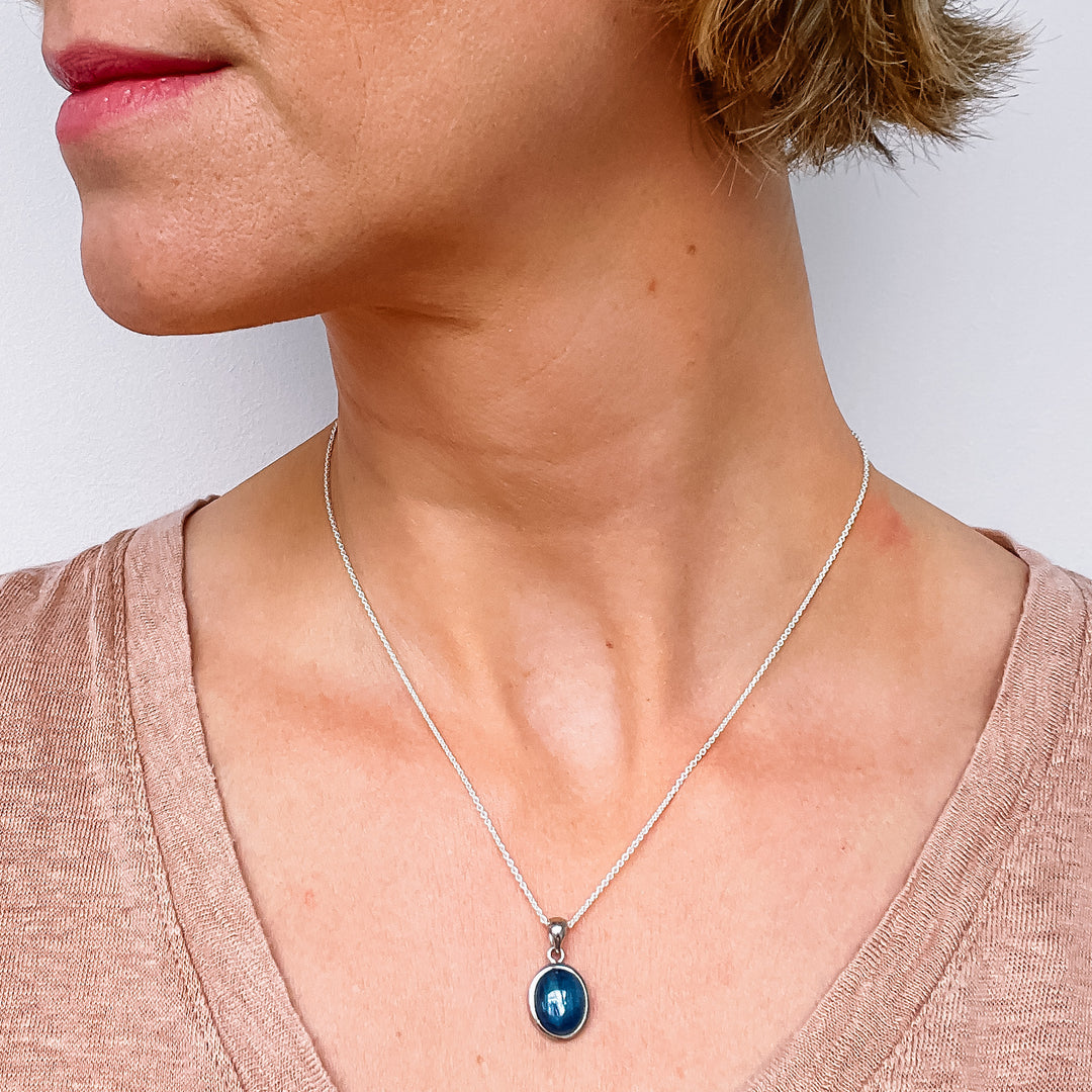 kyaniet mini luxe edelsteen hanger ketting zilver 925 sterling rhodium