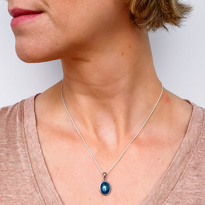 kyaniet mini luxe edelsteen hanger ketting zilver 925 sterling rhodium