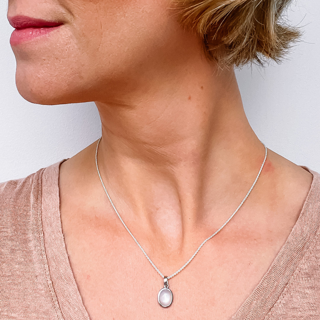 witte maansteen mini luxe edelsteen hanger ketting zilver 925 sterling rhodium