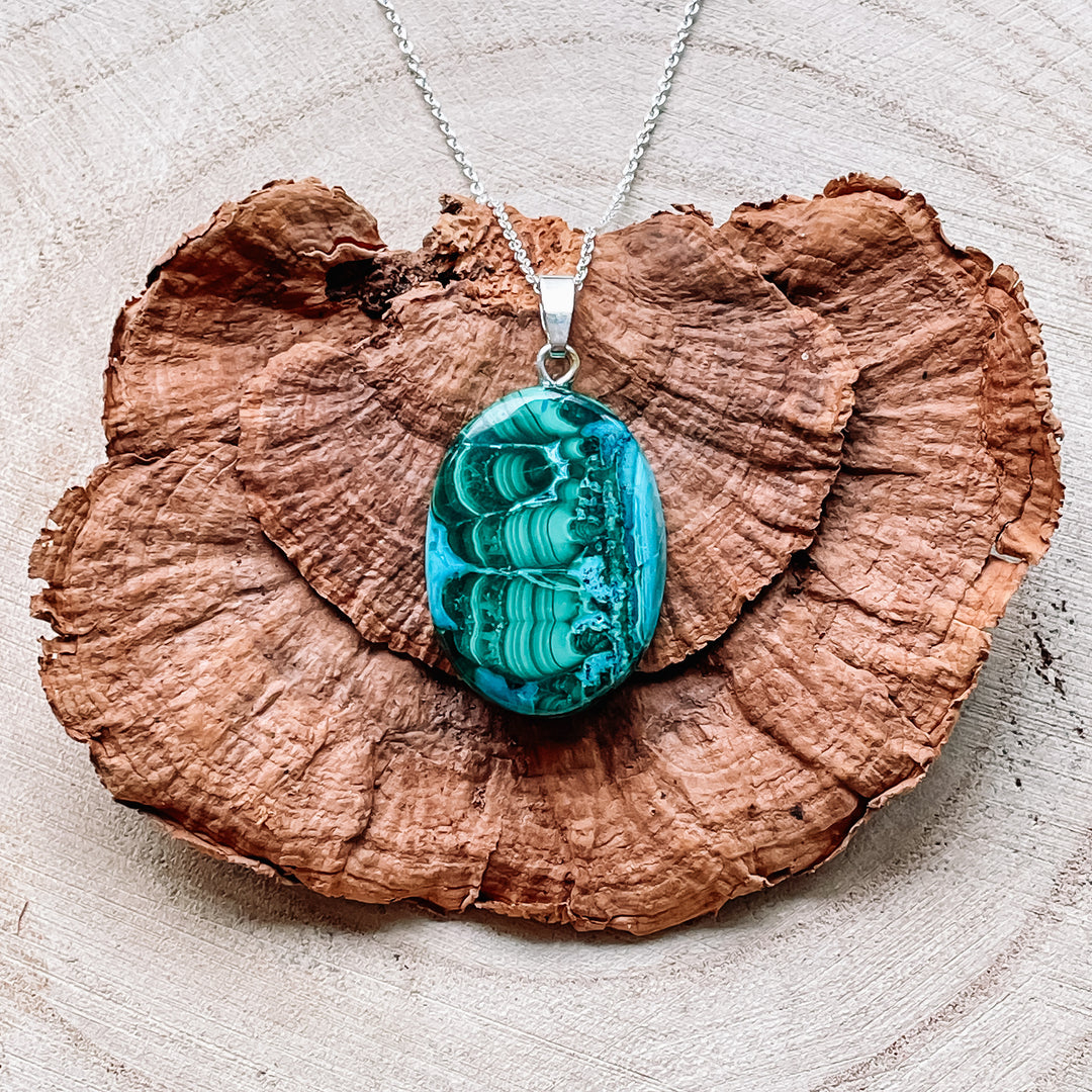 chrysocolla malachiet blauw groen edelsteen hanger edelstenen sieraden juwelen 925 sterling echt zilver