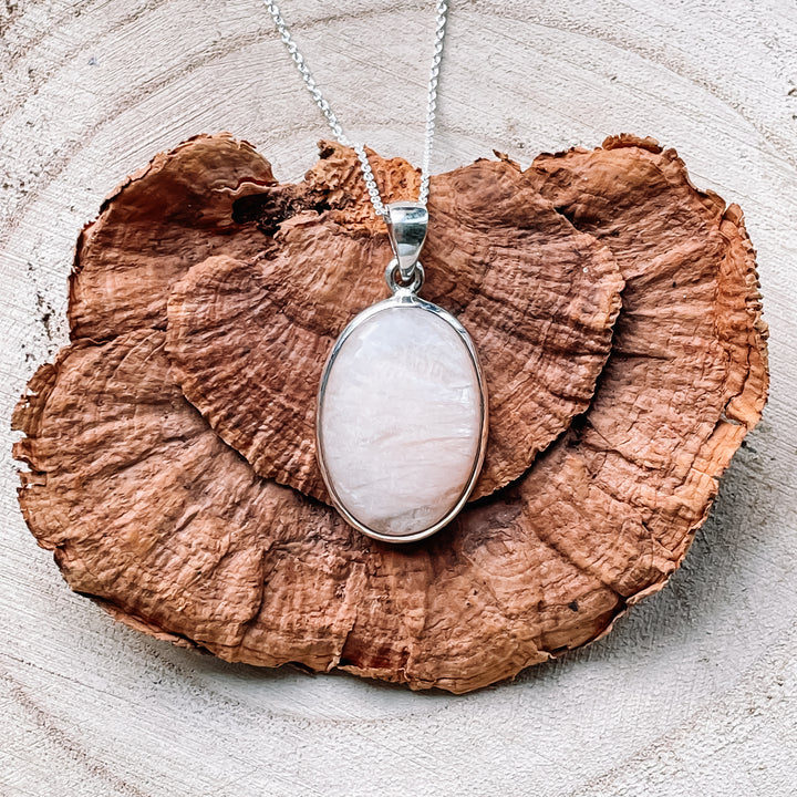 stilbiet zalmroze luxe edelsteeen hanger 925 sterling zilver