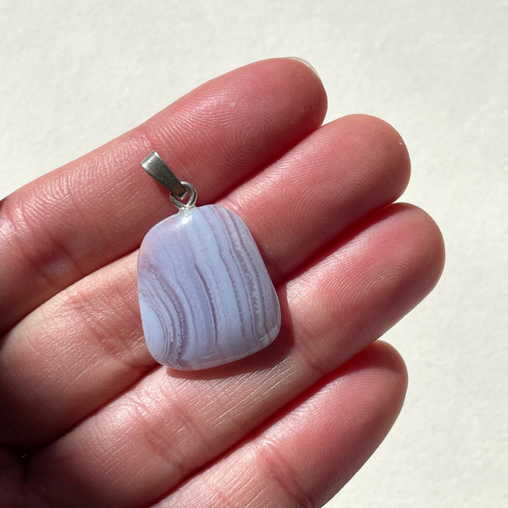 blauwe chalcedoon edelsteen hanger juweel sieraad 925 sterling echt zilver