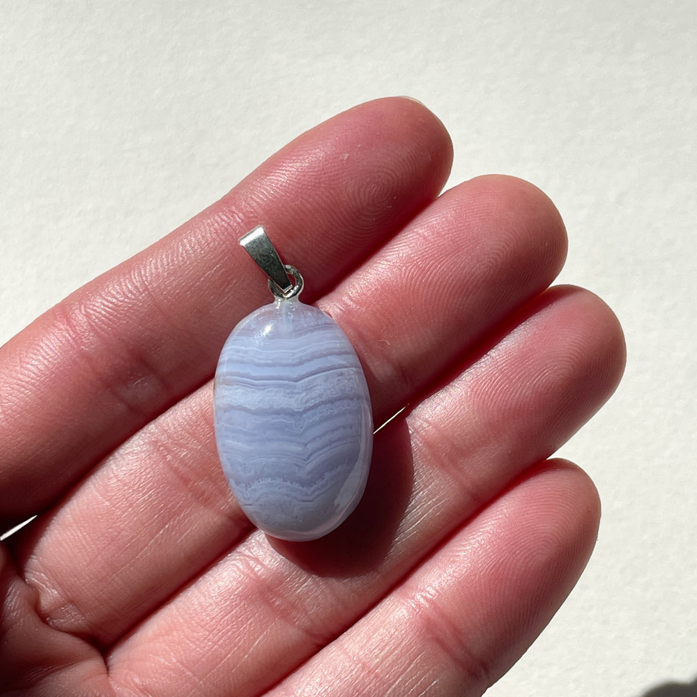 blauwe chalcedoon edelsteen hanger juweel sieraad 925 sterling echt zilver
