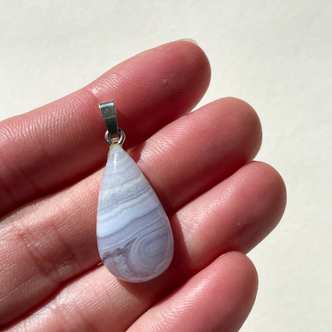 blauwe chalcedoon edelsteen hanger juweel sieraad 925 sterling echt zilver