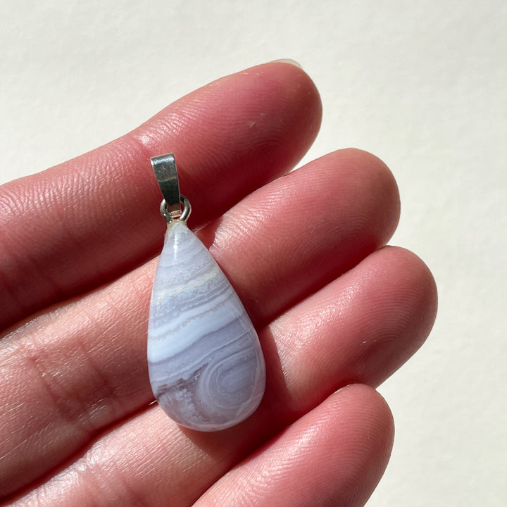 blauwe chalcedoon edelsteen hanger juweel sieraad 925 sterling echt zilver