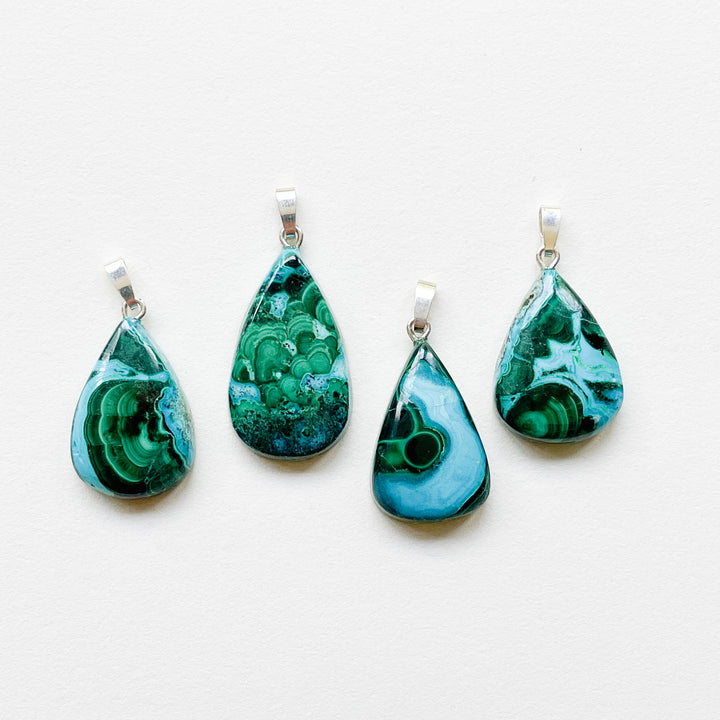 chrysocolla malachiet groene blauwe edelsteen hanger staaf 925 sterling zilver sieraden