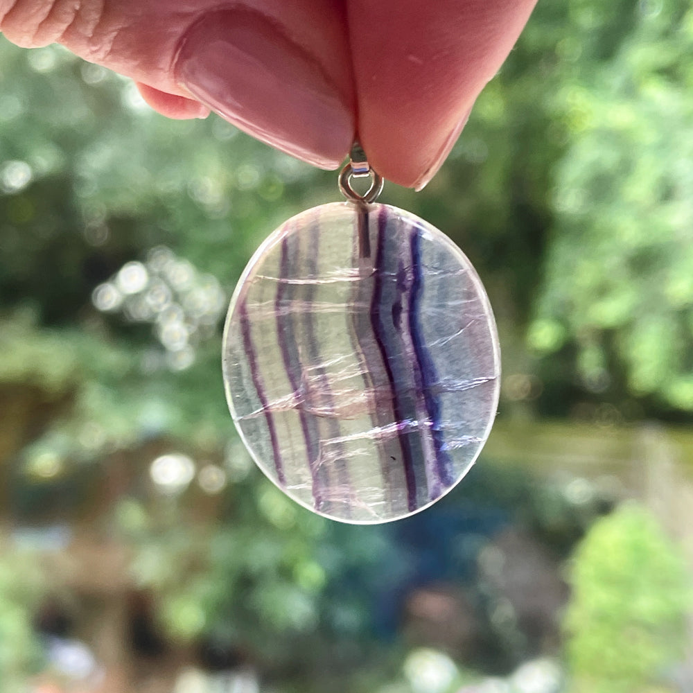 fluoriet regenboog edelsteen hanger 925 sterling zilver