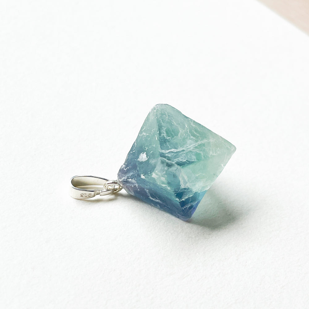 fluoriet octaeder blauwe hanger 925 sterling zilver edelsteen