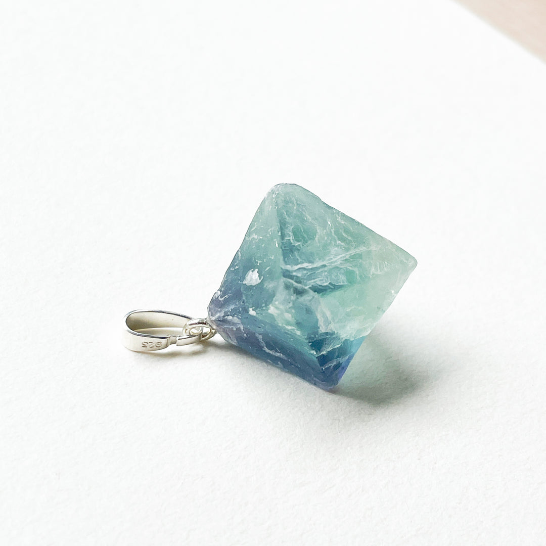 fluoriet octaeder blauwe hanger 925 sterling zilver edelsteen