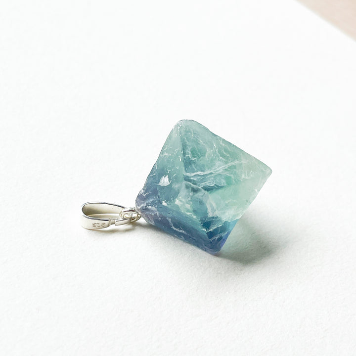 fluoriet octaeder blauwe hanger 925 sterling zilver edelsteen