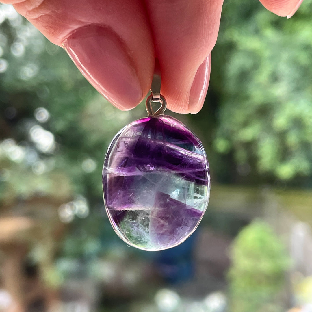 fluoriet regenboog hanger 925 sterling zilver edelsteen
