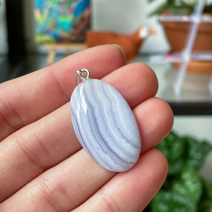 blauwe chalcedoon edelsteen hanger juweel sieraad 925 sterling echt zilver