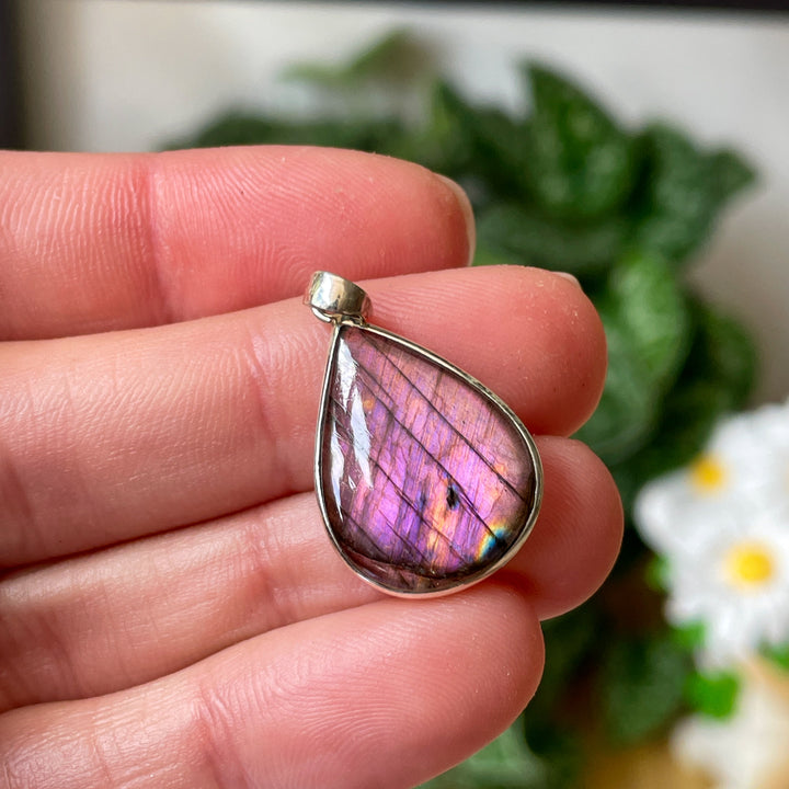 labradoriet paarse roze regenboog luxe hanger 925 sterling zilver edelsteen