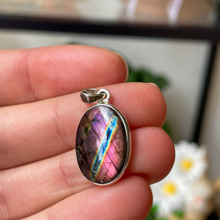 labradoriet paarse roze regenboog luxe hanger 925 sterling zilver edelsteen