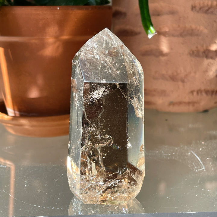 smokey citrien gele bruine gepolijste toren sculptuur freeform mineralen edelstenen