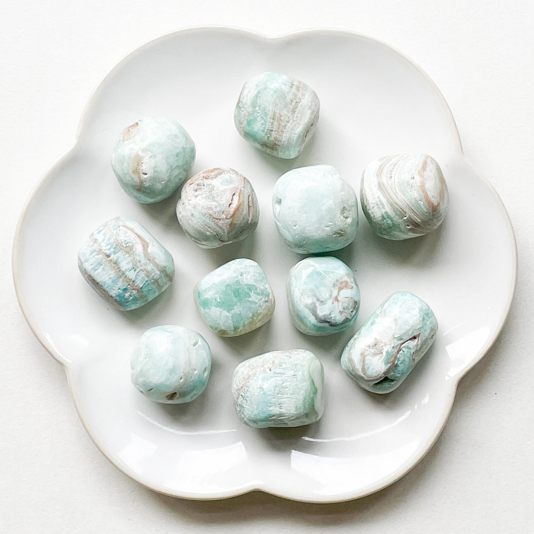 caribbean blue calciet trommelsteen knuffelsteen gepolijste edelsteen